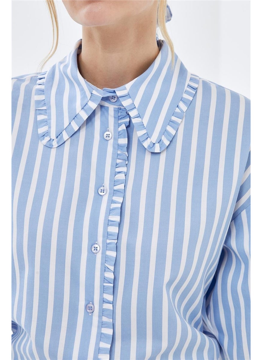 Poplin Shirt with Blue Striped Collar and Ruffle Detail - pzsku/ZB555A587469DE2AC27CFZ/45/_/1731413537/07e77dfd-a809-4510-9719-61fd7ff29020