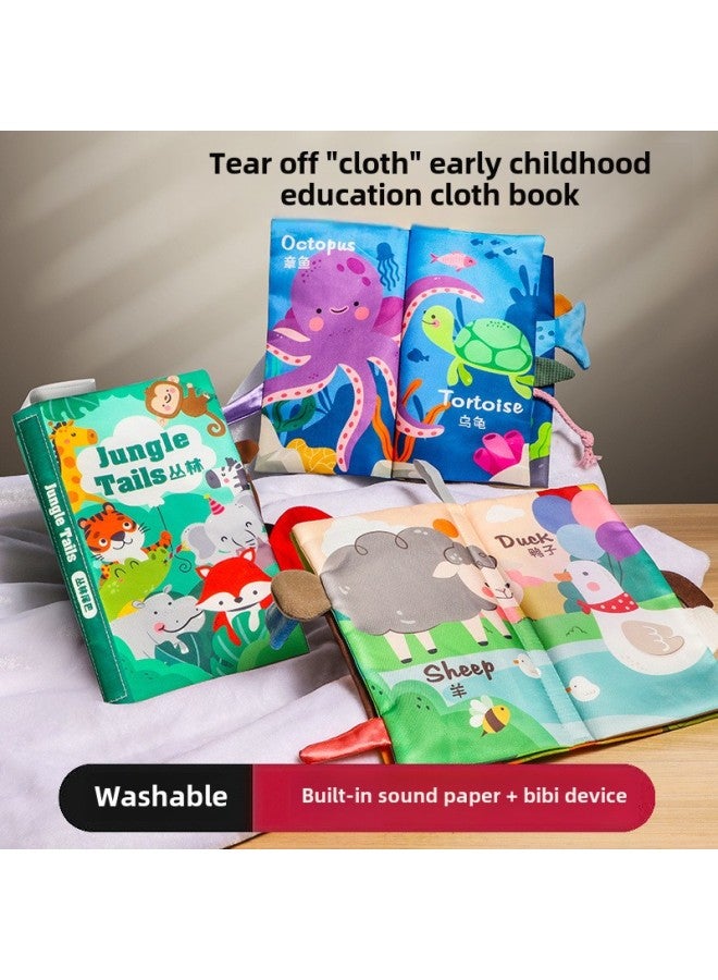 Tail Cloth Book Early Education Baby Can Bite Can Wash Tear 6 Months Baby Newborn Cognitive Educational Toy Book-Color:【6 Months Old+】jungle + Fruit-Specifications:[built-in Sound Paper + Bibi Device] Can Be Chewed/washed/tearable  - Image 3