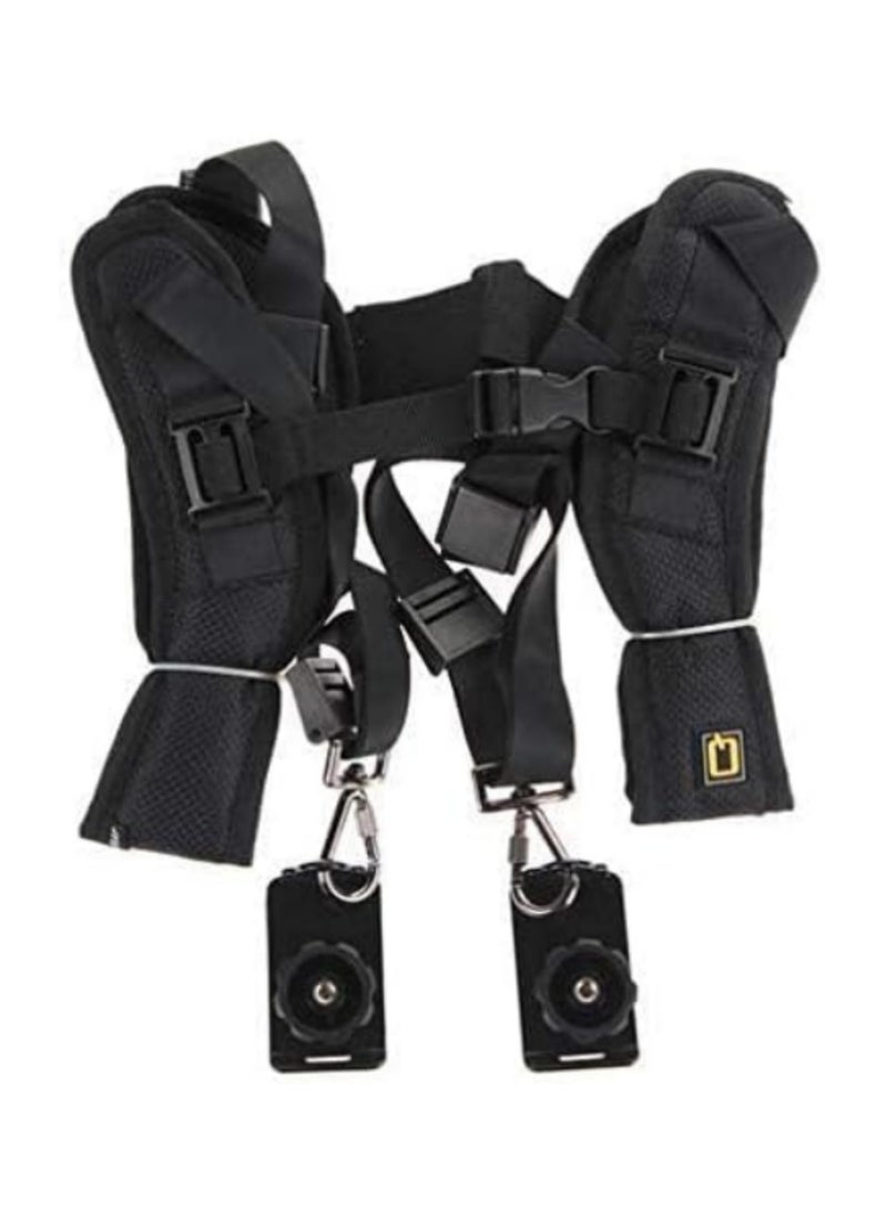Generic Quick Rapid Dual Shoulder Sling Belt Strap for 2 Digital DSLR Cameras for Canon Nikon Sony Cameras Adjustable Padded Neck Shoulder Support Heavy Duty Carrying Strap Black  - Image 2