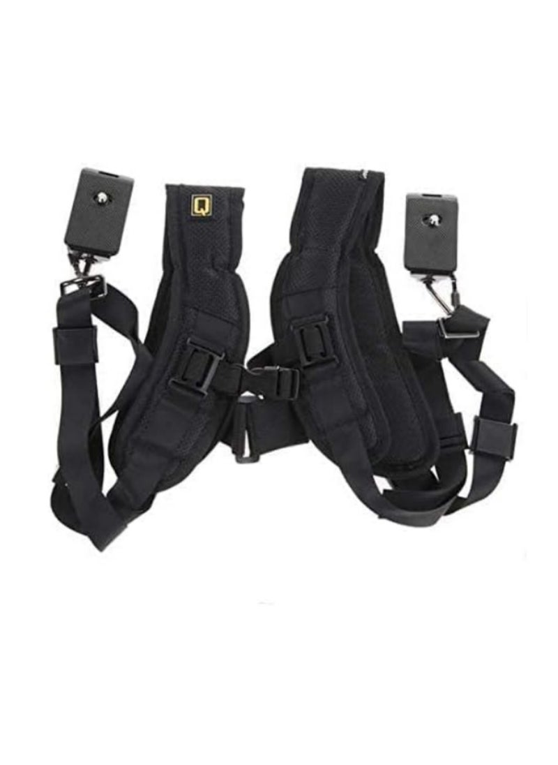 Generic Quick Rapid Dual Shoulder Sling Belt Strap for 2 Digital DSLR Cameras for Canon Nikon Sony Cameras Adjustable Padded Neck Shoulder Support Heavy Duty Carrying Strap Black  - Image 3