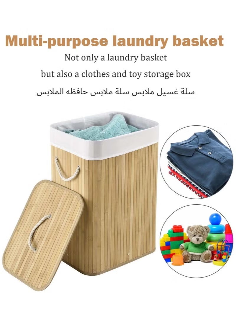 Laundry Basket, Bamboo Laundry Hamper with Lid And Removable Liner, Laundry Bag for Bathroom Bedroom Laundry Room Dorm, 30x40x60cm - Image 5