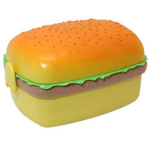 Mayatra's Kids ABS Plastic Mad-Wolf Square 3 Containers Sandwich Burger Shape Tiffin Lunch Box (Yellow, 500 ml) (Pack of 4) - Image 1