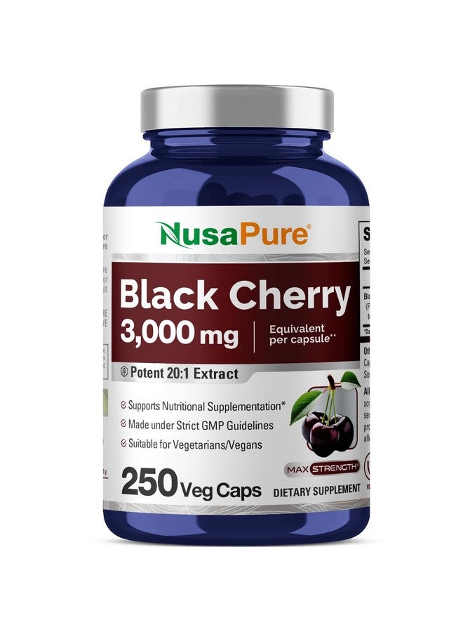 NusaPure Black Cherry Extract 3,000mg 250 Veggie Capsules Max Potency, Non-GMO, Bioperine - Image 1