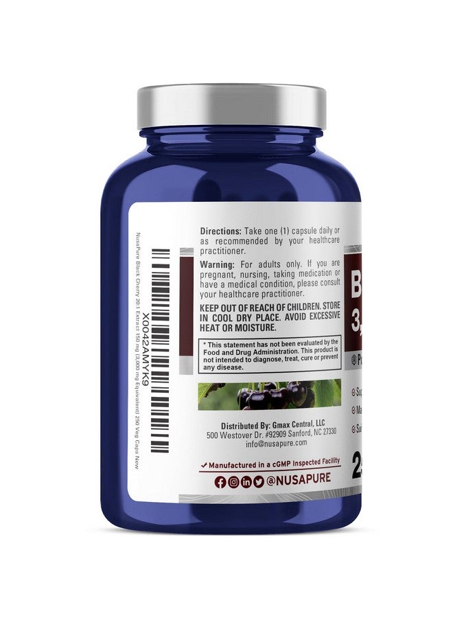 NusaPure Black Cherry Extract 3,000mg 250 Veggie Capsules Max Potency, Non-GMO, Bioperine - Image 3