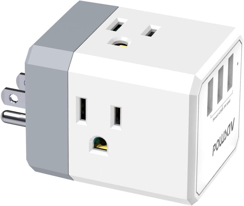 POWSAV 3-Outlet USB Wall Charger and Extender with 3-Way Splitter, ETL Listed - for Home, Office, Cruise Ship - Image 1