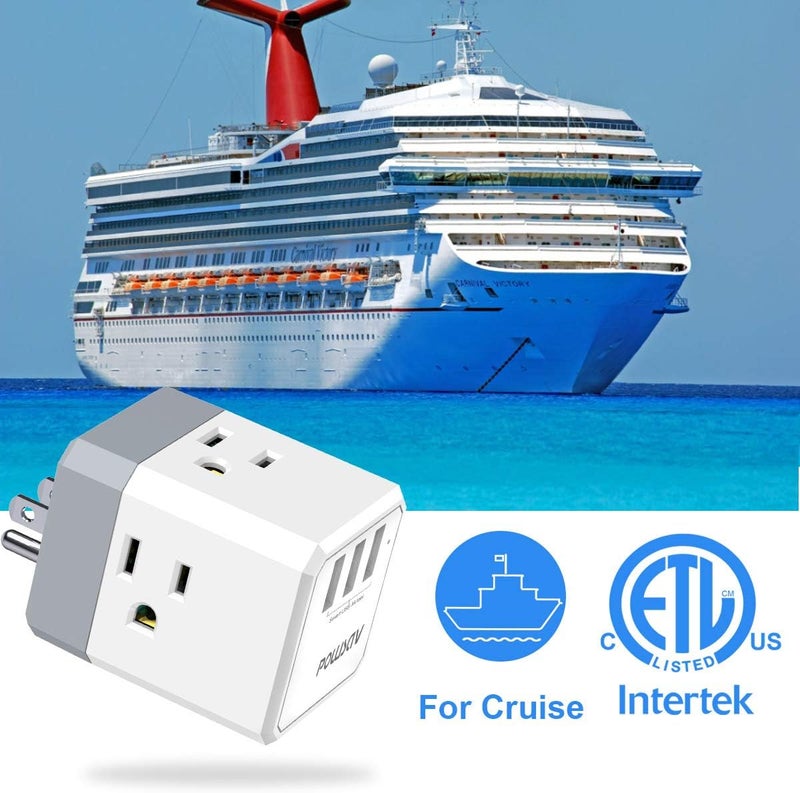 POWSAV 3-Outlet USB Wall Charger and Extender with 3-Way Splitter, ETL Listed - for Home, Office, Cruise Ship - Image 5