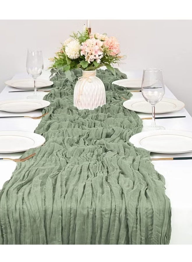 Cheesecloth Table Runner, 180cm*90cm Boho Rustic Gauze Cheese Cloth Semi-Sheer Runners for Wedding Party, Baby Bridal Shower, Home Table Centerpiece Decorations, Birthday, Green - Image 4