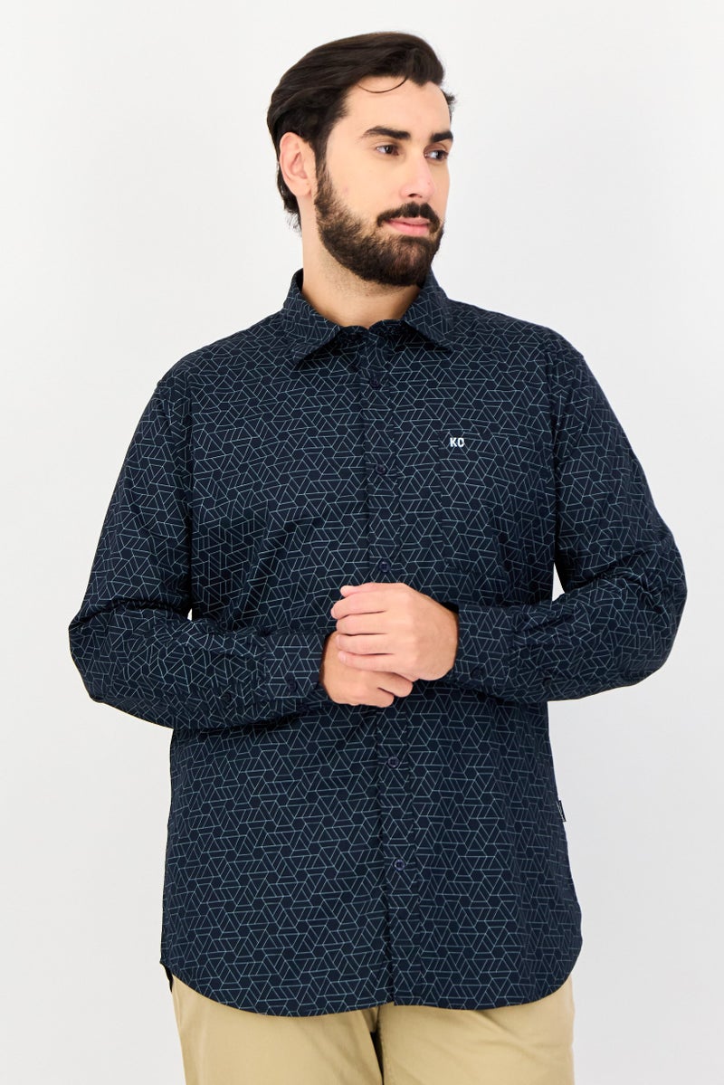 Kenneth Cole Men Slim Fit Long Sleeve Geometric Casual Shirt, Multicolor  - Image 1
