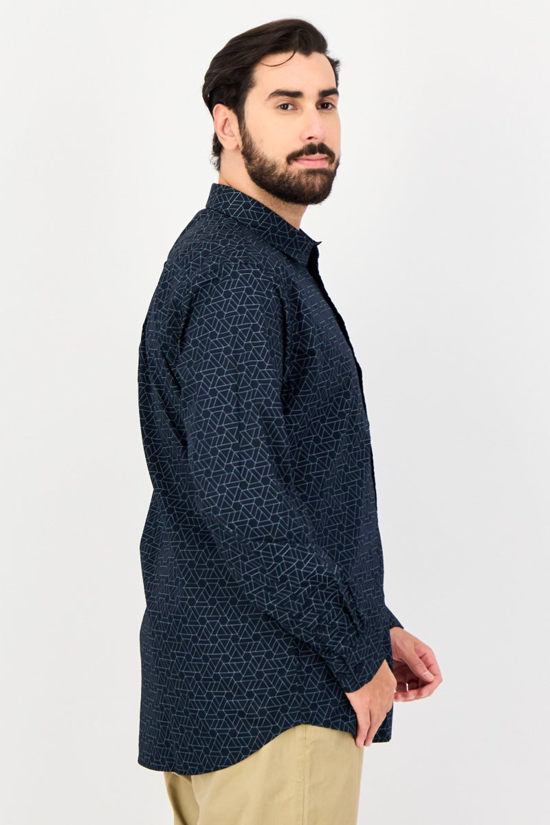 Kenneth Cole Men Slim Fit Long Sleeve Geometric Casual Shirt, Multicolor  - Image 2
