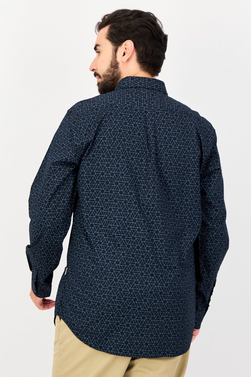 Kenneth Cole Men Slim Fit Long Sleeve Geometric Casual Shirt, Multicolor  - Image 3