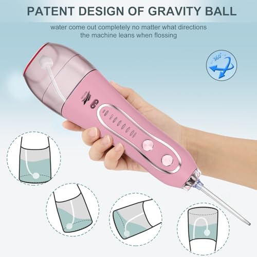 BESTOPE Rechargeable Dental Flosser Oral Irrigator with 300ml Water Tank | 5 Modes | 8 Replaceable Jet Tips |IPX7 Waterproof (Pink) - Image 2