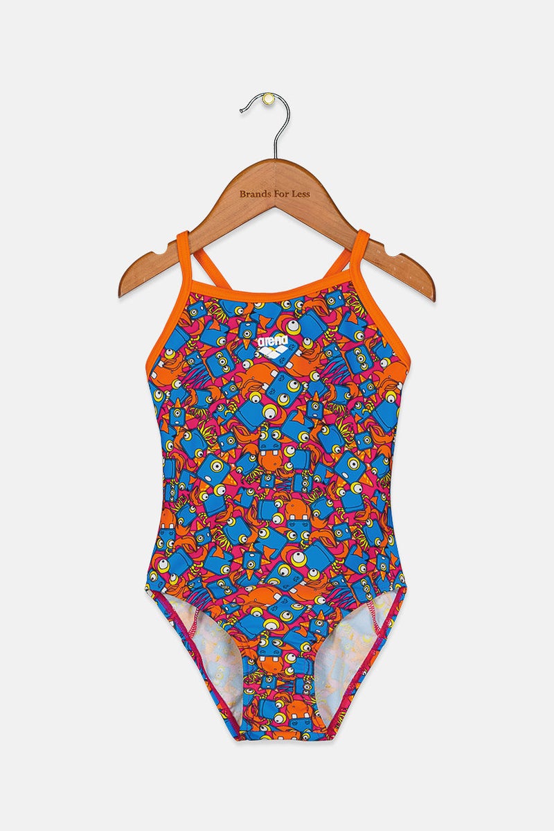 arena Toddlers Girl Sleeveless One Piece Swimsuit, Blue Combo - Image 1