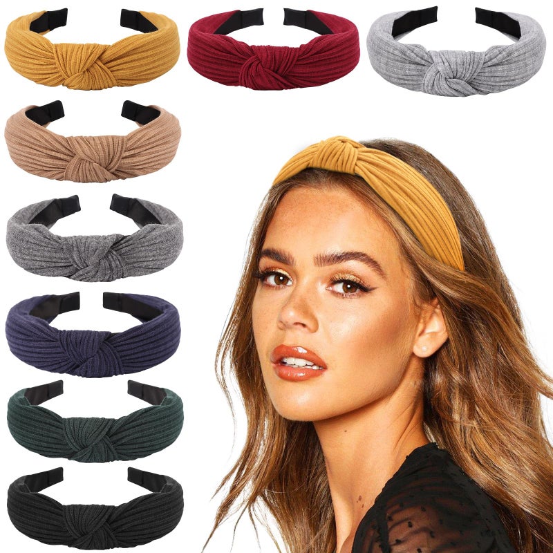 DRESHOW 8 Pack Knotted Headbands for Women Wide Turban Headband Yoga Exercise Ribbing Hair Hoop Hair Bands Accessories - Image 1