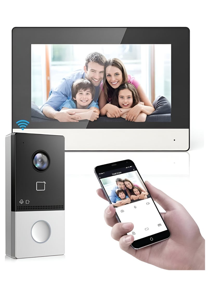 مجموعة أدوات الاتصال الداخلي عبر الفيديو IP، حزمة محطة باب الفيلا، شاشة ملونة تعمل باللمس، وقمع الضوضاء وإلغاء الصدى، تدعم جرس باب واي فاي، واتصال صوتي ثنائي الاتجاه، وتخزين بطاقة TF، رمادي - Image 1