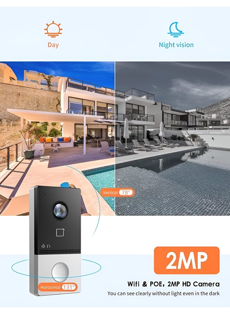 مجموعة أدوات الاتصال الداخلي عبر الفيديو IP، حزمة محطة باب الفيلا، شاشة ملونة تعمل باللمس، وقمع الضوضاء وإلغاء الصدى، تدعم جرس باب واي فاي، واتصال صوتي ثنائي الاتجاه، وتخزين بطاقة TF، رمادي - Image 4