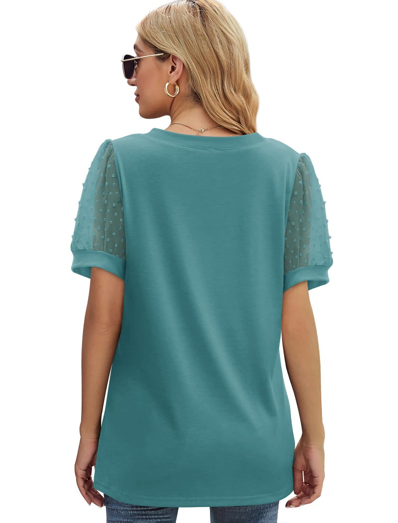 Aokosor Womens Short Sleeve Shirts to Wear with Leggings Summer Casual Vneck Tops Blue L - Image 4