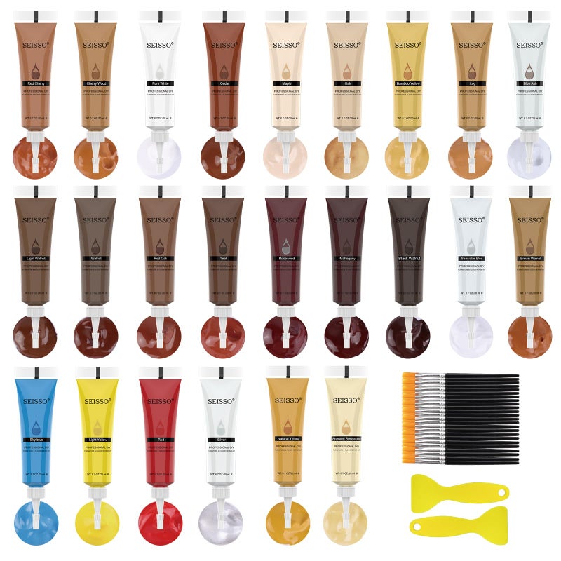 SEISSO Furniture Repair Kit 50 Pcs, 24 Colors Wood Fillers, Wood Paint, Wood Repair Kit, Wood Touch up Fillers Repair Scratches, Discoloration, Cracks, Stains, for Wooden Tables, Cabinet, Floors, Door - Image 1