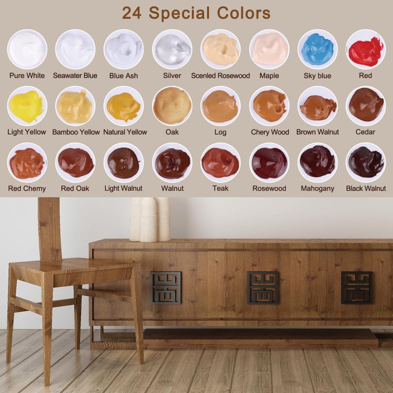 SEISSO Furniture Repair Kit 50 Pcs, 24 Colors Wood Fillers, Wood Paint, Wood Repair Kit, Wood Touch up Fillers Repair Scratches, Discoloration, Cracks, Stains, for Wooden Tables, Cabinet, Floors, Door - Image 2