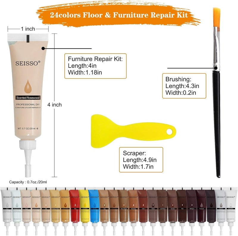 SEISSO Furniture Repair Kit 50 Pcs, 24 Colors Wood Fillers, Wood Paint, Wood Repair Kit, Wood Touch up Fillers Repair Scratches, Discoloration, Cracks, Stains, for Wooden Tables, Cabinet, Floors, Door - Image 3