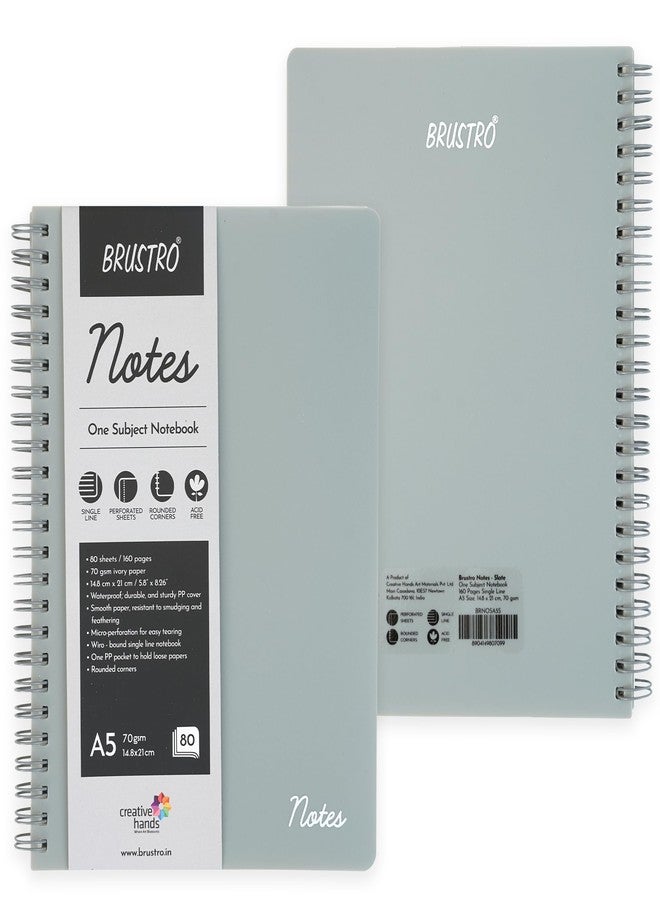 Brustro Notes A5 Size, 1 Subject Ruled Notebook, 80 Sheets / 160 Pages, 70 GSM Ivory Paper, Slate Cover, Wiro Bound Design, Rounded Corners, Micro-Perforated Sheets with One Convenient PP Pocket - Image 3