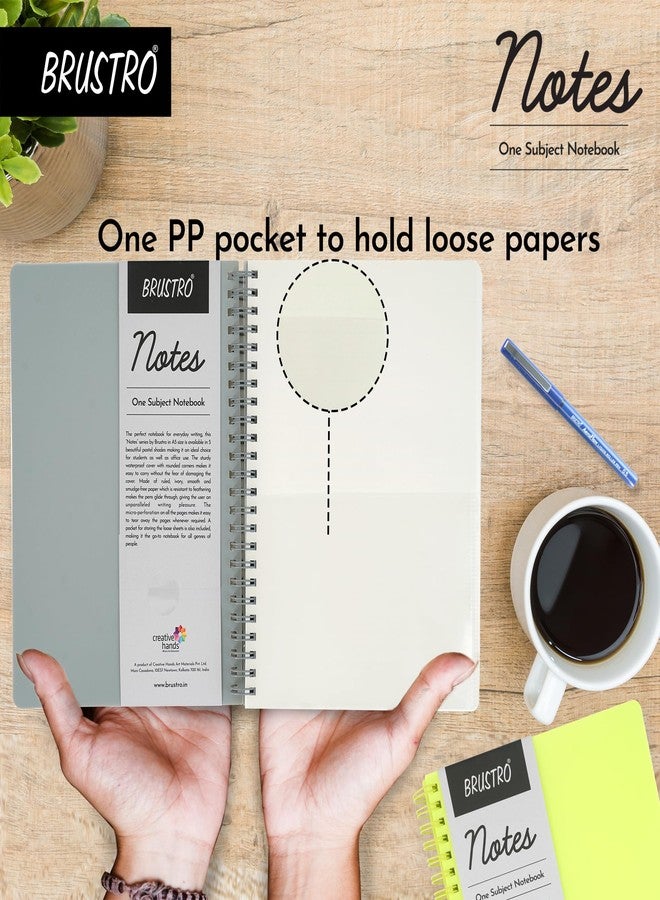 Brustro Notes A5 Size, 1 Subject Ruled Notebook, 80 Sheets / 160 Pages, 70 GSM Ivory Paper, Slate Cover, Wiro Bound Design, Rounded Corners, Micro-Perforated Sheets with One Convenient PP Pocket - Image 4