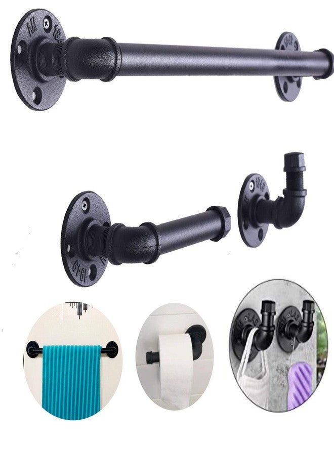 Diwhy Industrial Pipe Bathroom Hardware Fixture Set by Pipe Decor 3 Piece Kit Includes Robe Hook 18 Inch Towel Bar and Toilet Paper Holder Heavy Duty DIY Style Modern Chic Electroplated Black Finish - Image 1