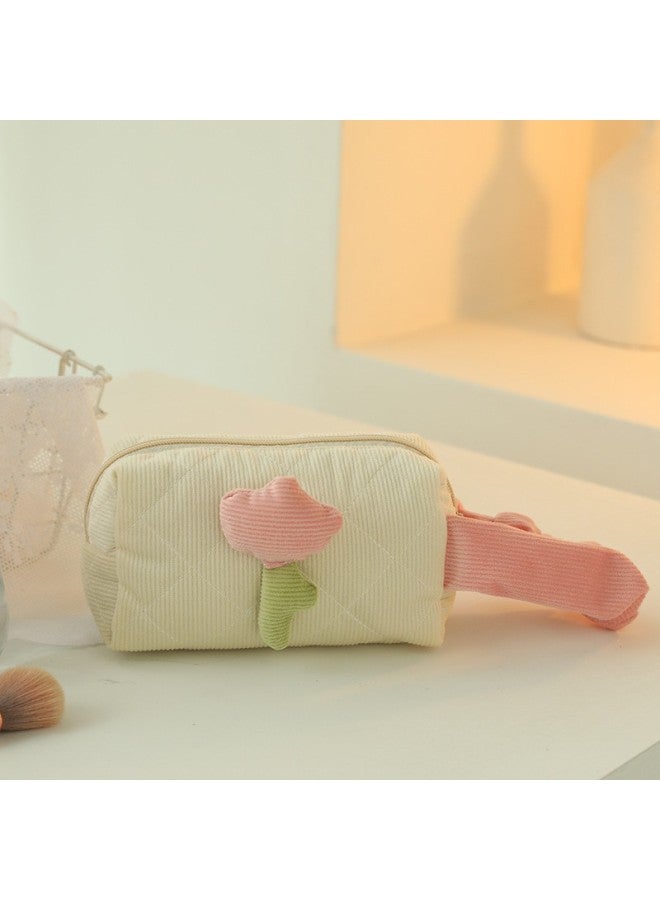 Cosmetic Bag Corduroy Cute High Color Value Toiletry Bag Tulip Flower Outgoing Portable Large Capacity Cosmetic Bag