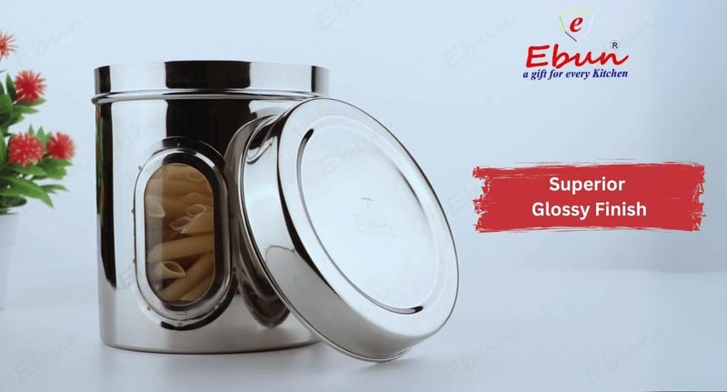 Ebun Stainless Steel See Through Transparent Container Multipurpose Canister Jar for Kitchen Storage with Small See through Window Pack of 2 15 Kgs - Image 2