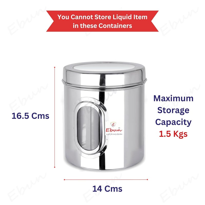 Ebun Stainless Steel See Through Transparent Container Multipurpose Canister Jar for Kitchen Storage with Small See through Window Pack of 2 15 Kgs - Image 3