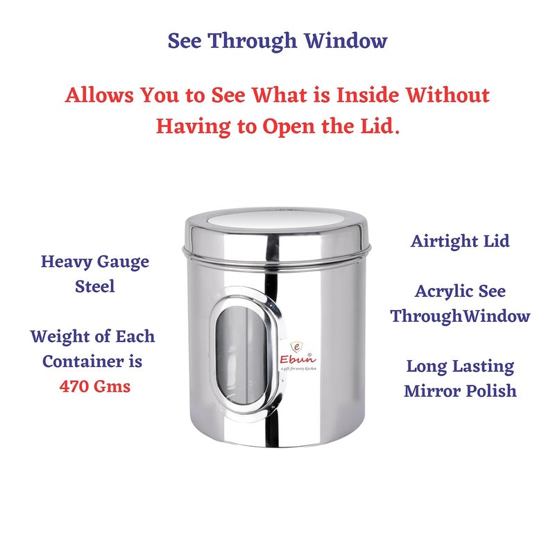 Ebun Stainless Steel See Through Transparent Container Multipurpose Canister Jar for Kitchen Storage with Small See through Window Pack of 2 15 Kgs - Image 5