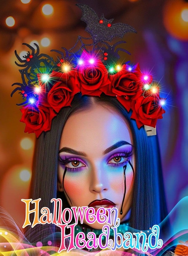 Urieo Light Up Halloween Headband LED Day of the Dead Hair Band Gothic Hair Accessories for Women - Image 4
