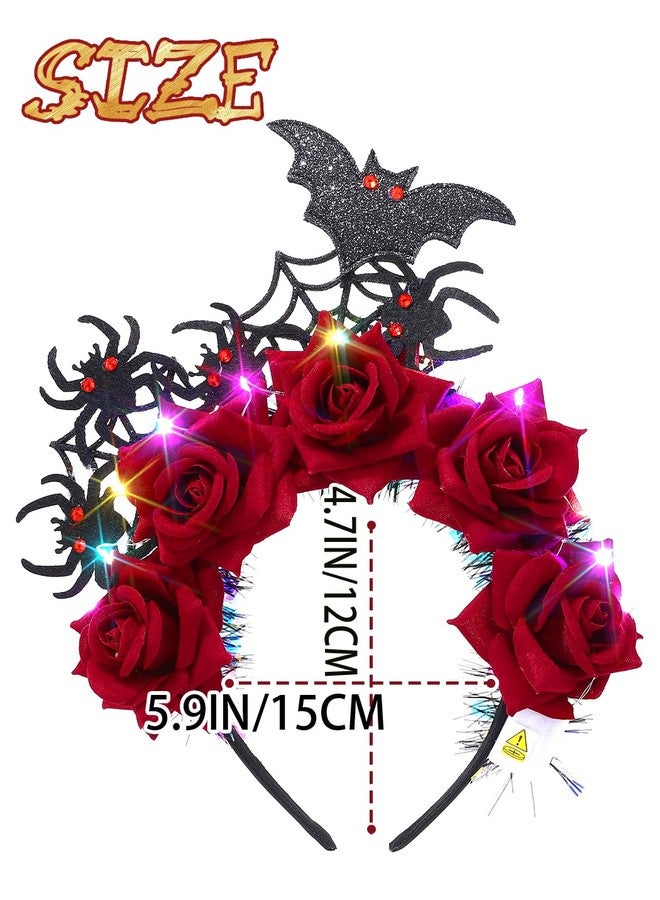 Urieo Light Up Halloween Headband LED Day of the Dead Hair Band Gothic Hair Accessories for Women - Image 3