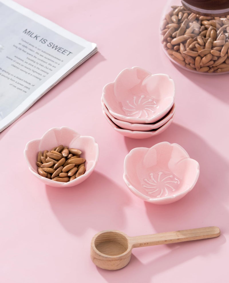 Jusalpha 5 PC Pink Cherry Blossom Ceramic Sauce Dish, Seasoning Dish, Sushi Soy Dipping Bow, Dessert Bowl, Appetizer Plates, Serving Dish for Kitchen Home (Pink, Set of 5) - Image 4