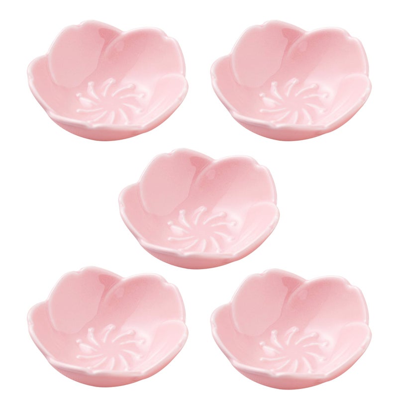 Jusalpha 5 PC Pink Cherry Blossom Ceramic Sauce Dish, Seasoning Dish, Sushi Soy Dipping Bow, Dessert Bowl, Appetizer Plates, Serving Dish for Kitchen Home (Pink, Set of 5) - Image 1