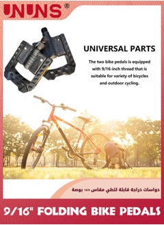UNUNS Folding Bike Pedals,9/16'' Bicycle Pedals With Reflective Strips,Durable Bicycle Flat Pedals,Non-Slip Waterproof Mountain Bike Pedals,Wide Flat Cycling Pedals For MTB,E-Bike Urban,Commute Bike  - Image 3