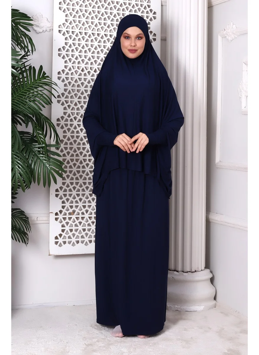 İhvan Online Ihvan Online Two Piece Practical Prayer Dress 8016 Navy Blue