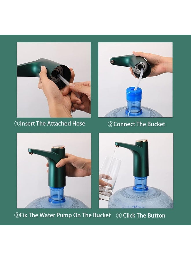 Water Bottle Pump for 5 Gallon Water Bottle Dispenser Pump SystemUSB Charging Automatic Drinking Water Pump Portable Electric Water Dispenser (Green) - Image 4