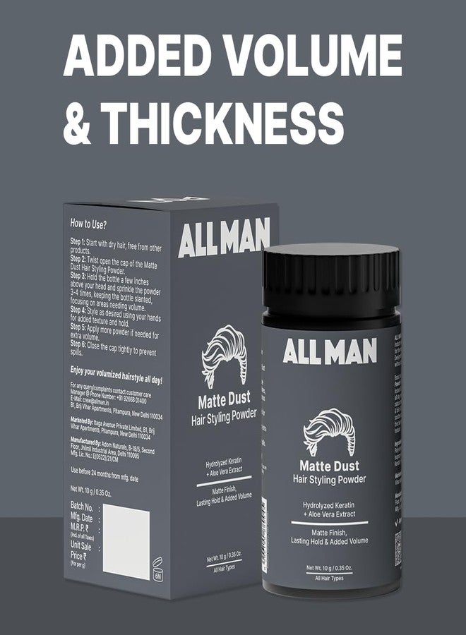 Allman ALL MAN Matte Dust Hair Styling Powder Adds Volume, Instant Hair Styling, All Day Hold With Hydrolyzed Keratin & Aloe Vera | Pack of 2 | 20g - Image 3