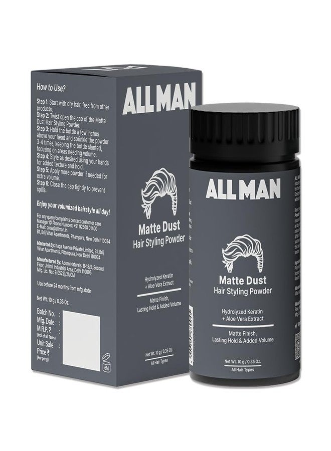 Allman ALL MAN Matte Dust Hair Styling Powder Adds Volume, Instant Hair Styling, All Day Hold With Hydrolyzed Keratin & Aloe Vera | Pack of 2 | 20g - Image 2