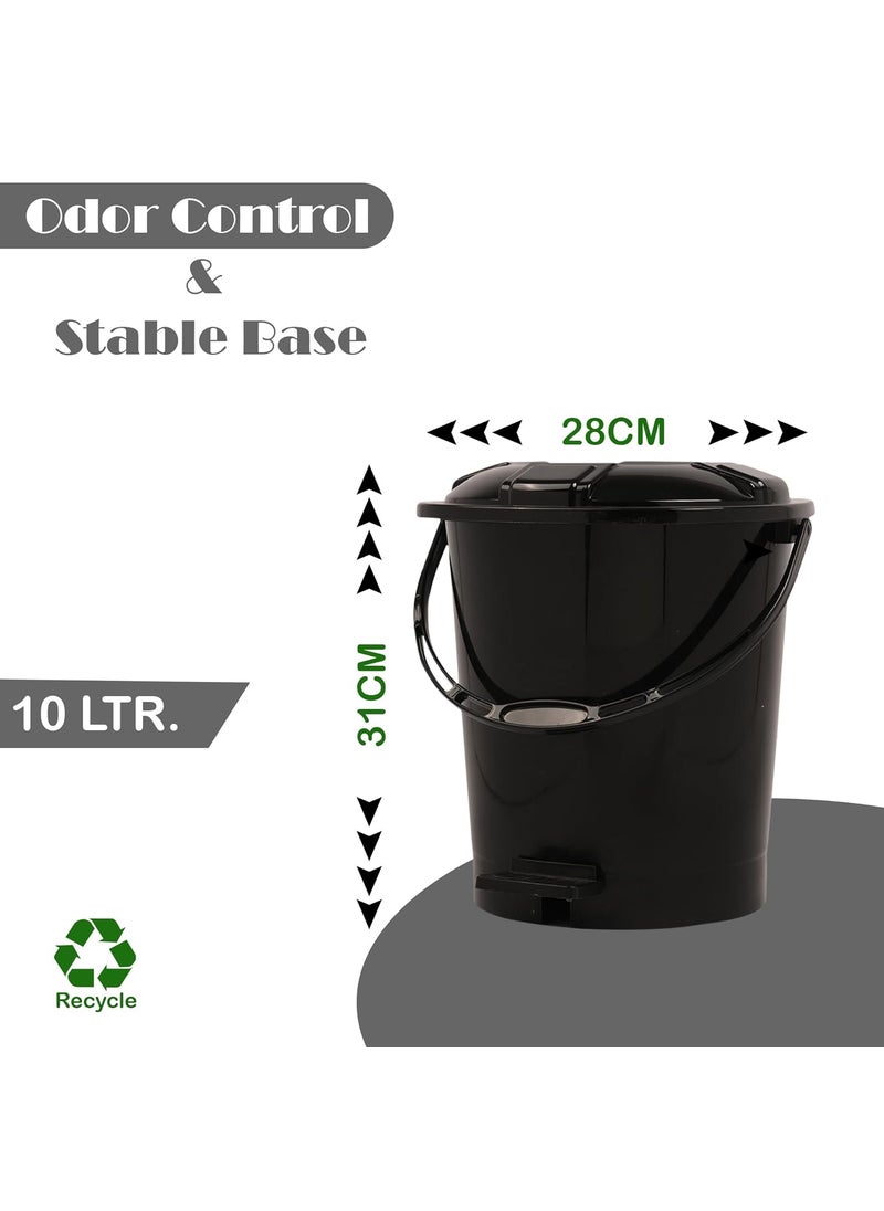 Urbane Home Urbane Home Pack of 3 Pedal Dustbin Garbage Waste Bin with Handle 10 Liter Dustbin with Lid Dustbin for KitchenBathroom Wet Dry Waste Bin 505 Check Dhakan Trash Can Black  - Image 3