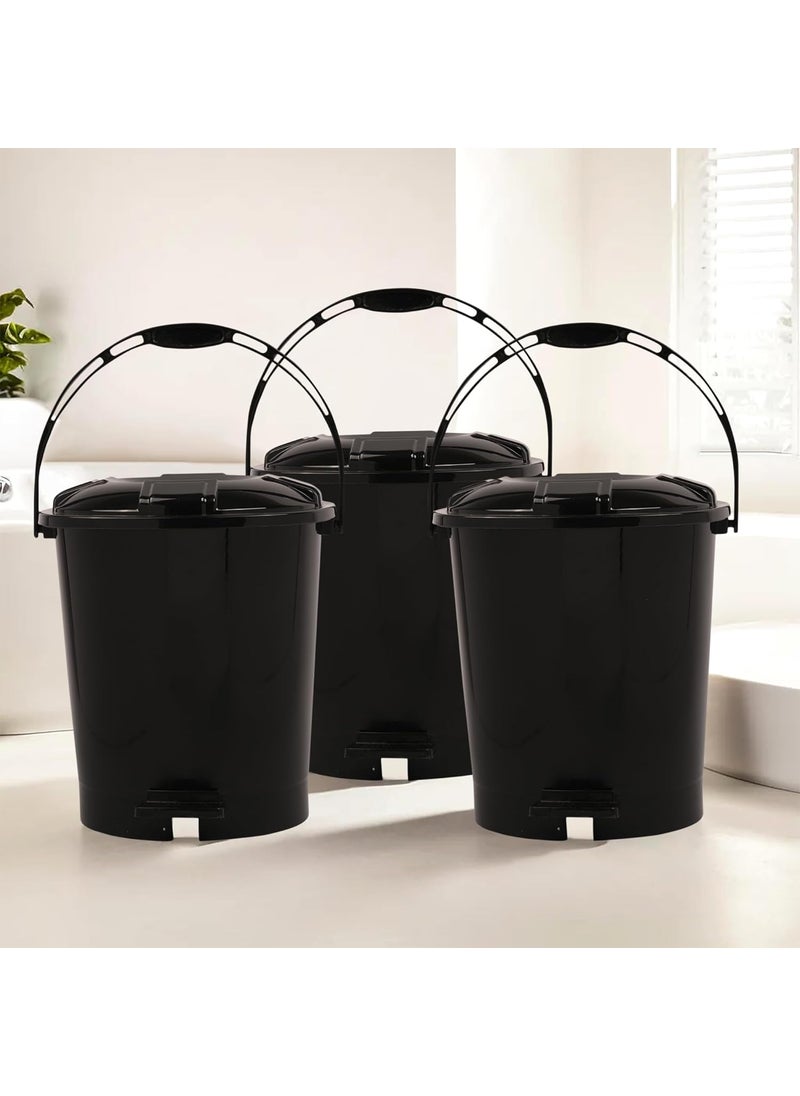 Urbane Home Urbane Home Pack of 3 Pedal Dustbin Garbage Waste Bin with Handle 10 Liter Dustbin with Lid Dustbin for KitchenBathroom Wet Dry Waste Bin 505 Check Dhakan Trash Can Black  - Image 1