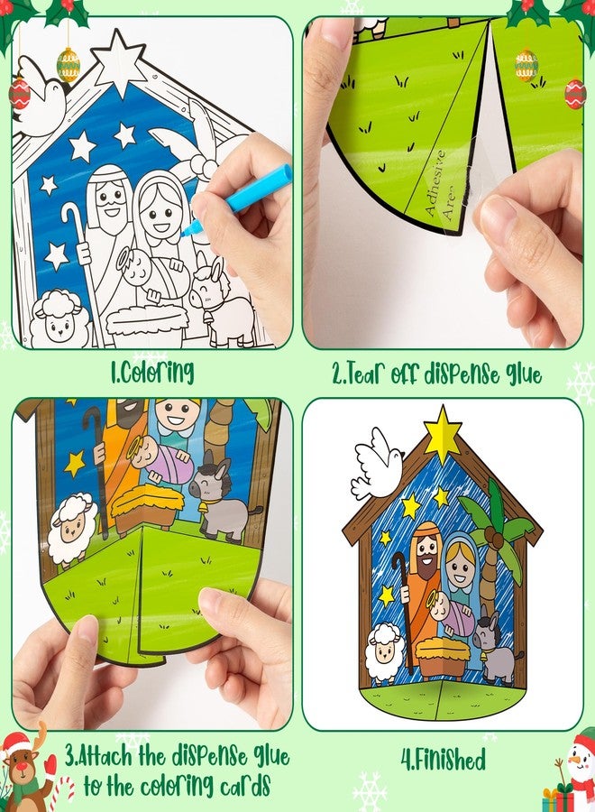 CY2SIDE Christmas Nativity Coloring Craft - 36PCS Color Your Own Xmas Nativity 3D House Gift Make Your Own Jesus Birth Scene Craft DIY Christian Xmas Gift for Kids School Project Classroom Activities - Image 3