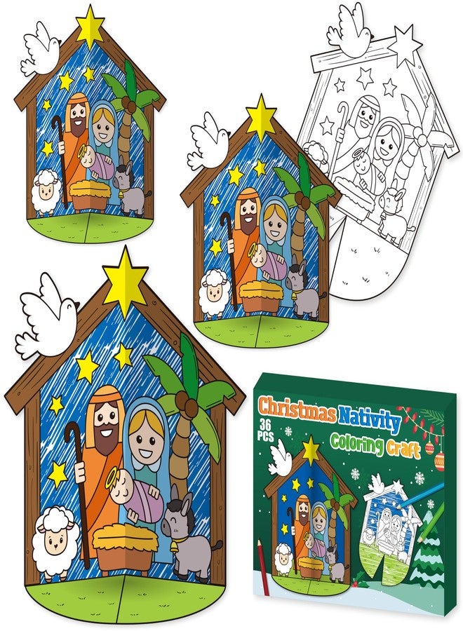 CY2SIDE Christmas Nativity Coloring Craft - 36PCS Color Your Own Xmas Nativity 3D House Gift Make Your Own Jesus Birth Scene Craft DIY Christian Xmas Gift for Kids School Project Classroom Activities - Image 1