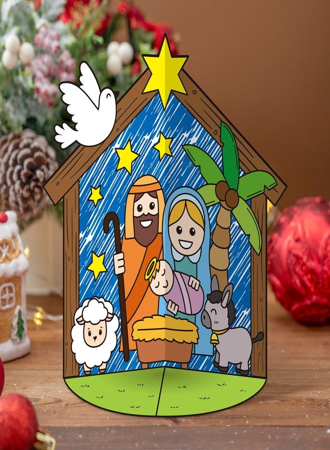 CY2SIDE Christmas Nativity Coloring Craft - 36PCS Color Your Own Xmas Nativity 3D House Gift Make Your Own Jesus Birth Scene Craft DIY Christian Xmas Gift for Kids School Project Classroom Activities - Image 4