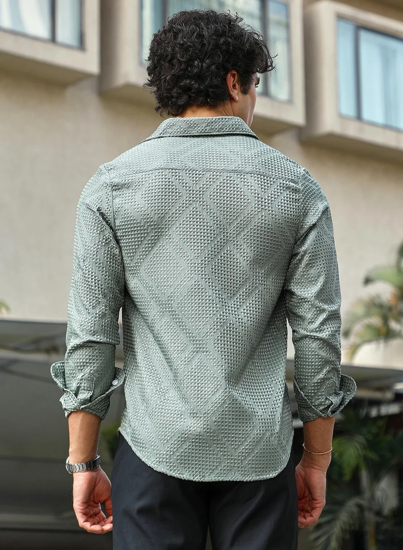Campus Sutra Men's Sage Green Shard-Tactile Shirt