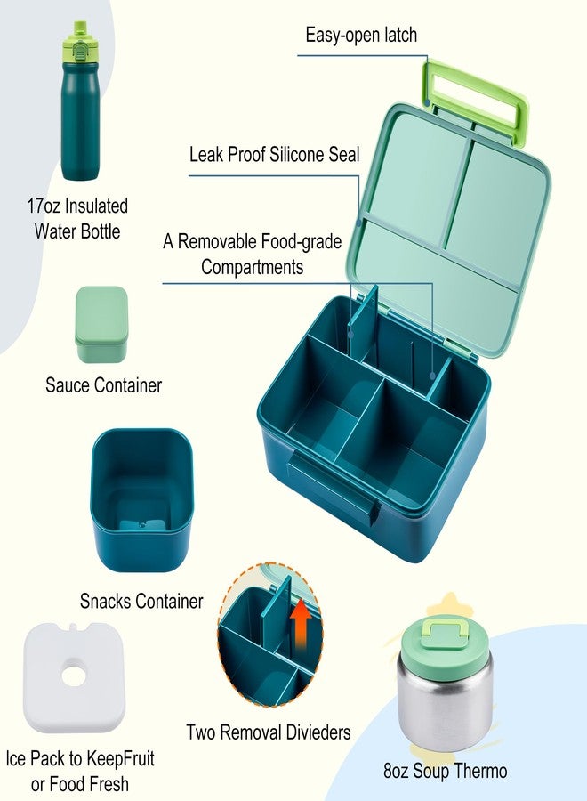 MAISON HUIS Bento Box for Kids with 8oz Soup Thermo, Leak-proof Lunch Food Containers with 5 Compartment, Insulated Lunch Bag & 17oz Stainless Steel Water Bottle for School, Trvael - Image 3