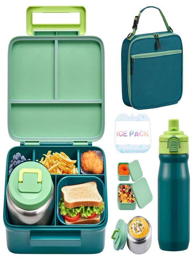 MAISON HUIS Bento Box for Kids with 8oz Soup Thermo, Leak-proof Lunch Food Containers with 5 Compartment, Insulated Lunch Bag & 17oz Stainless Steel Water Bottle for School, Trvael - Image 1
