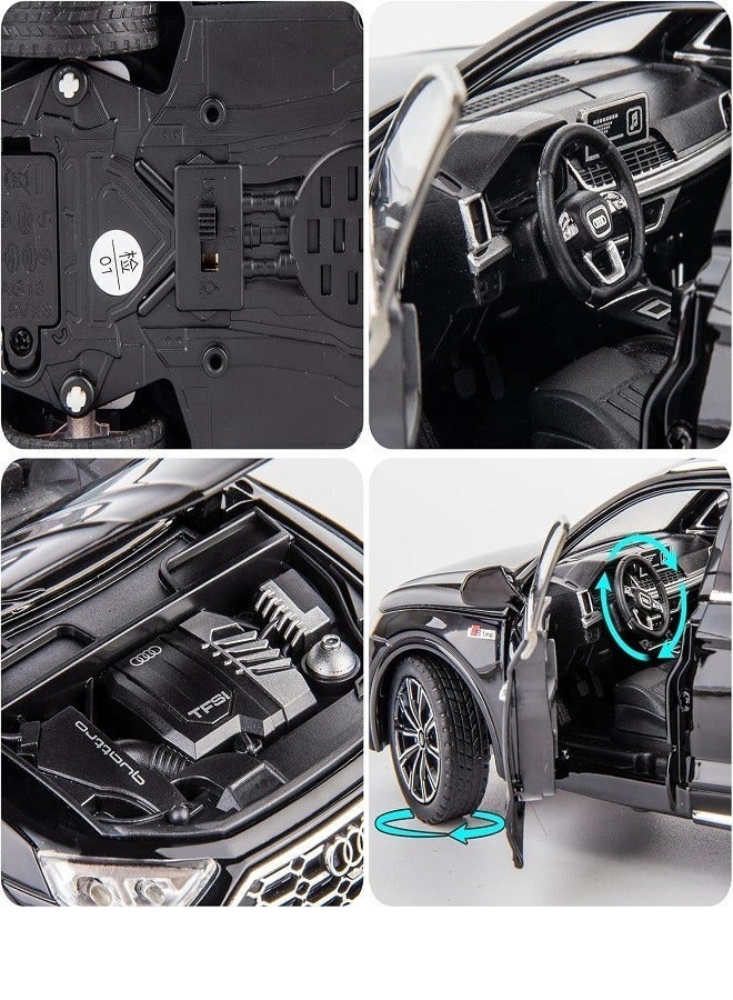 داي كاست سيارة أودي كيو 5 الرياضية متعددة الاستخدامات بمقياس 1/24، سيارة لعبة من سبائك الزنك قابلة للسحب للخلف مع صوت وإضاءة للأطفال والكبار (أسود) - Image 4
