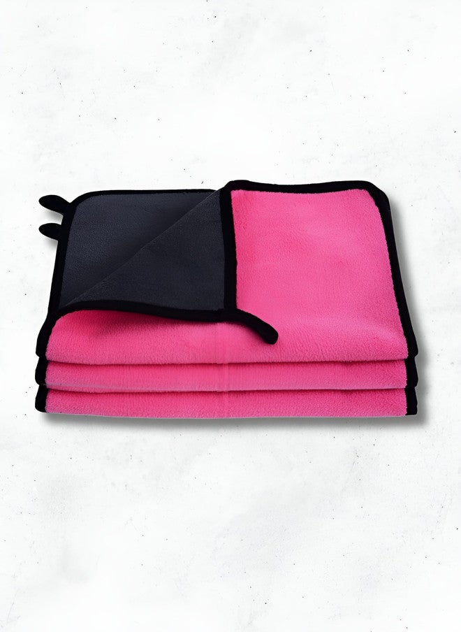 Fezora Pink & Black 3 Pieces Microfiber Cleaning Cloths - Image 1