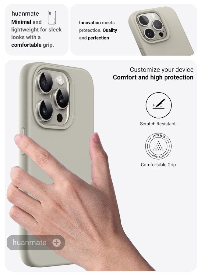 huanmate Apple iPhone 15 Pro Max Silicone Cover Titanium Premium 2.0mm TPU Silicon Shockproof Water Proof Case with Enhanced Camera Protection Lens Shield for Daily Use Gift - Image 3